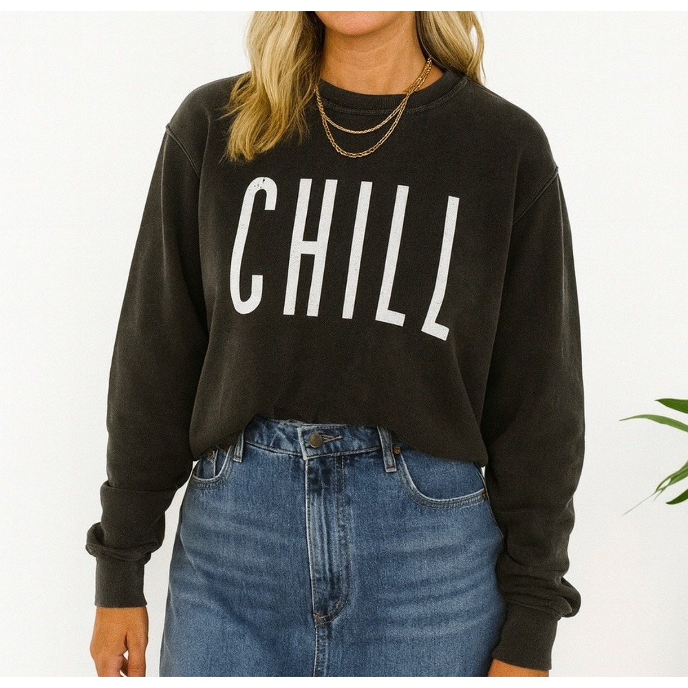 Women's Crewneck Sz Sm cotton Sweatshirt Sweater Gray Chill Boho Casual Lounge